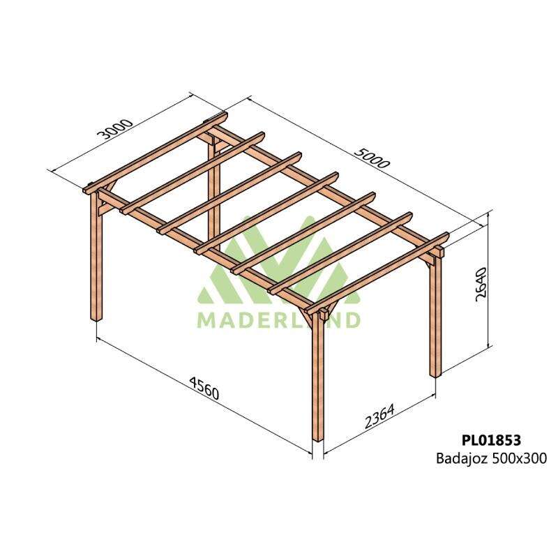 Image du produit Carport BADAJOZ - 500 x 300 cm / H : 264 cm (sans couverture ni socle)