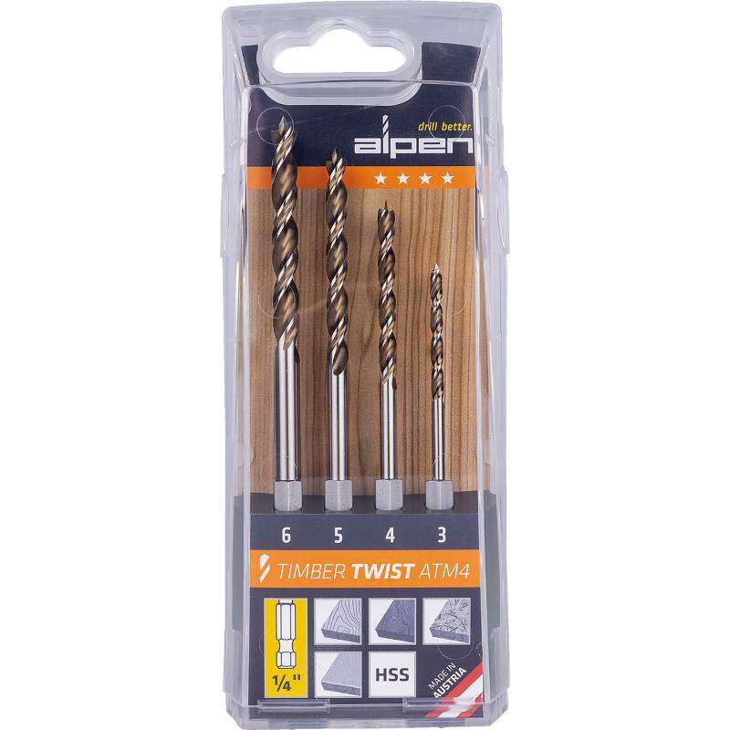 Image du produit Alpen - Foret h&eacute;lico&iuml;dal &agrave; Bois TIMBER TWIST - Cassette - Queue Hexagonale (4 pi&egrave;ces): &Oslash; 3 -4 - 5 - 6 mm