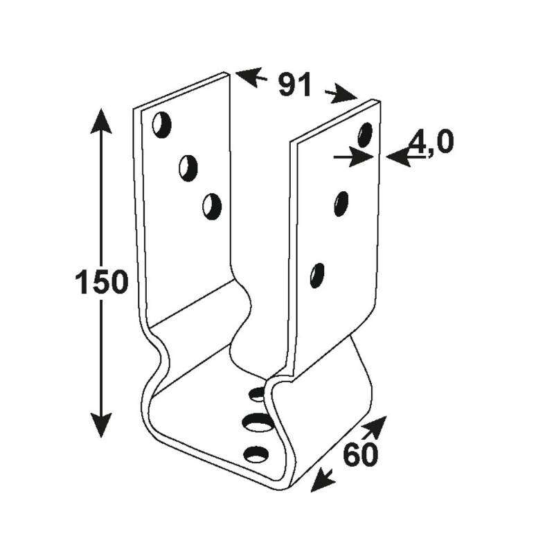 Image du produit Socle de Poteau &agrave; fixer 'U' - Pour Poteau 90 & 100 mm - Acier Galvanis&eacute;