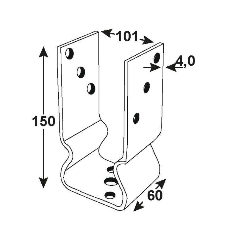 Image du produit Socle de Poteau &agrave; fixer 'U' - Pour Poteau 90 & 100 mm - Acier Galvanis&eacute;