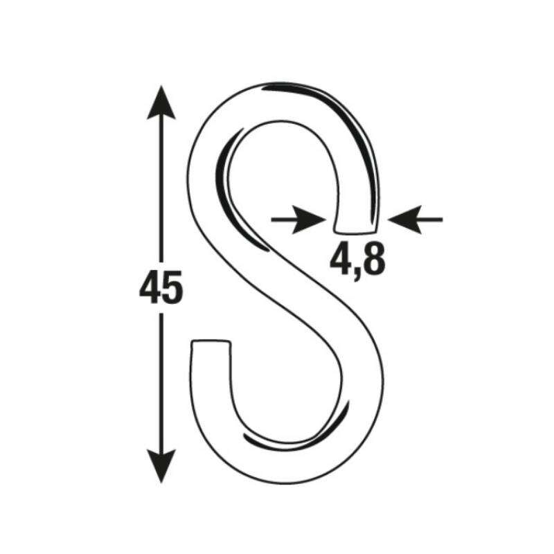 Image du produit Crochet en S - Ouvert - Acier Galvanis&eacute; - 4.8 x 45 mm 