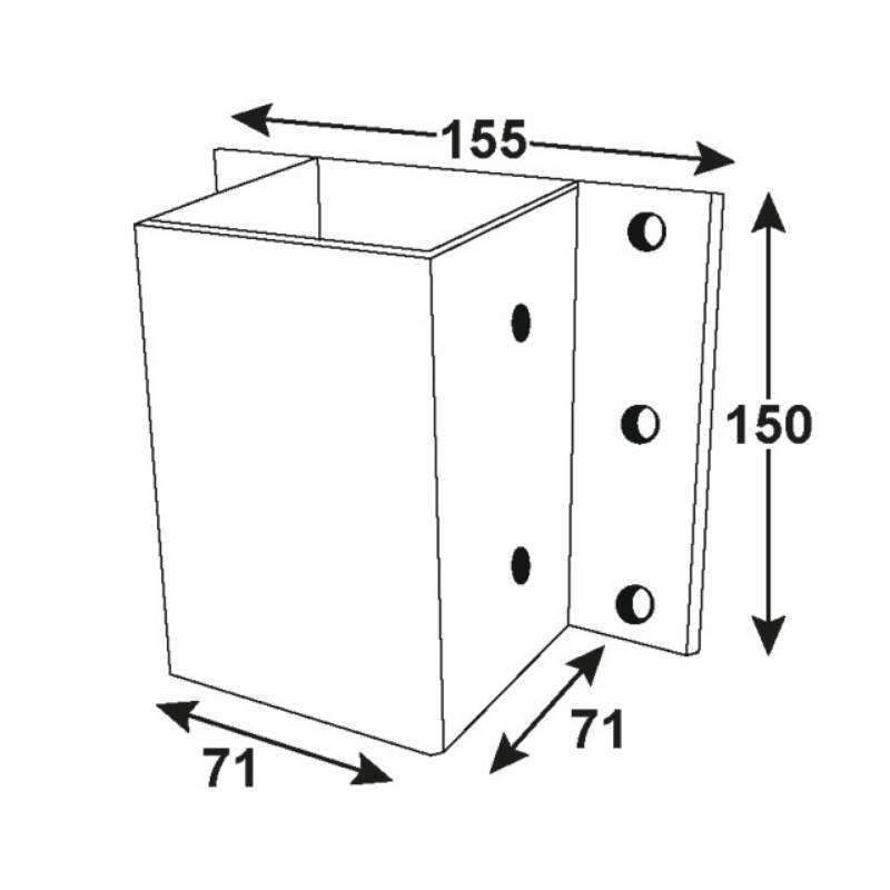 Image du produit Socle de Poteau fixation murale - Pour Poteau 70 x 70 mm & 90 x 90 mm - Acier Galvanis&eacute;