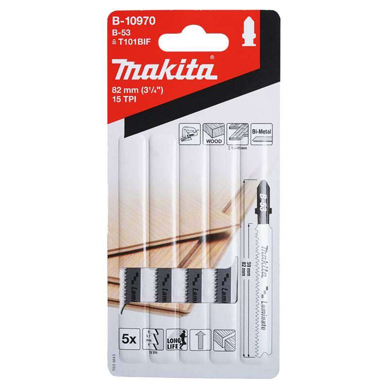 Image du produit MAKITA - Lame de Scie Sauteuse (N&deg; B-53), BiM - Stratifi&eacute;/PVC - 82 mm - Dents: 15 TPI - B-10970 (5 pcs)