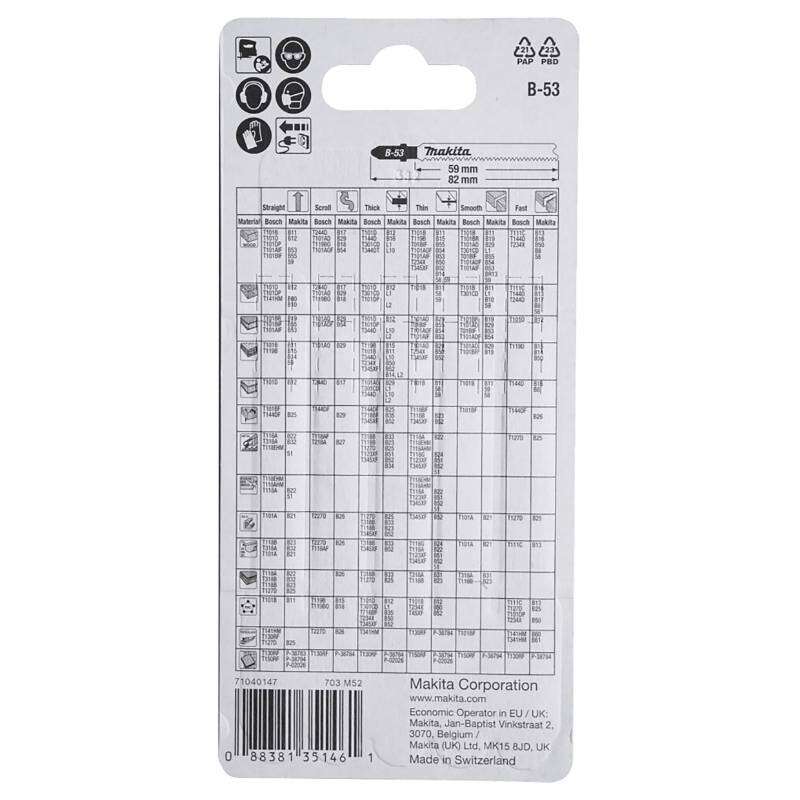 Image du produit MAKITA - Lame de Scie Sauteuse (N&deg; B-53), BiM - Stratifi&eacute;/PVC - 82 mm - Dents: 15 TPI - B-10970 (5 pcs)