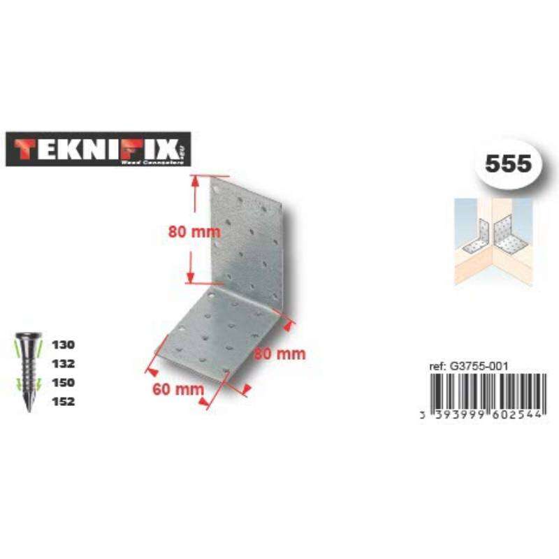 Image du produit Equerre d'assemblage - Mod&egrave;le Lourd - Zingu&eacute; - 80 x 80 x 60 mm