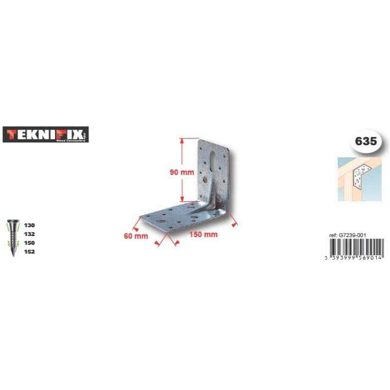 Image du produit Equerre d'assemblage - Mod&egrave;le Lourd - Zingu&eacute; - 90 x 150 x 60 x 2,5 mm