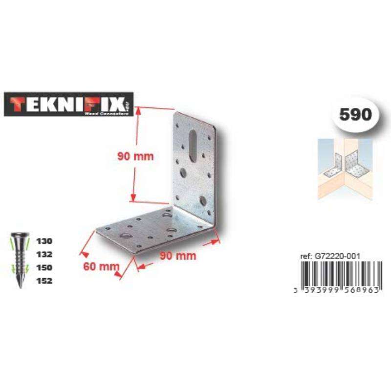 Image du produit Equerre d'assemblage - Mod&egrave;le Lourd - Zingu&eacute; - 90 x 90 x 60 x 2,5 mm