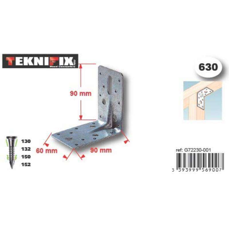 Image du produit Equerre d'assemblage renfor&ccedil;&eacute;e - Mod&egrave;le Lourd - Zingu&eacute; - 90 x 90 x 60 x 2,5 mm
