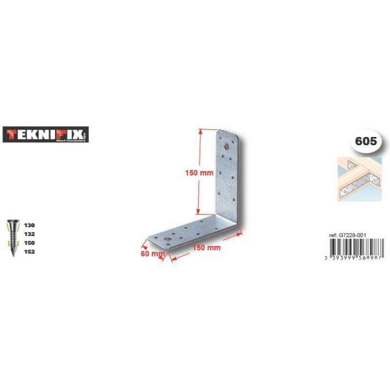 Image du produit Equerre d'assemblage - Mod&egrave;le Lourd - Zingu&eacute; - 150 x 150 x 45 x 2,5 mm