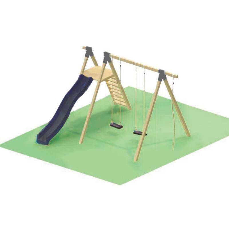 Image du produit Portique de Jeux 'Anthra' : 6 Crochets/1 Toboggan - Poteaux carr&eacute;s 90 x 90 mm - 250 x 460 cm