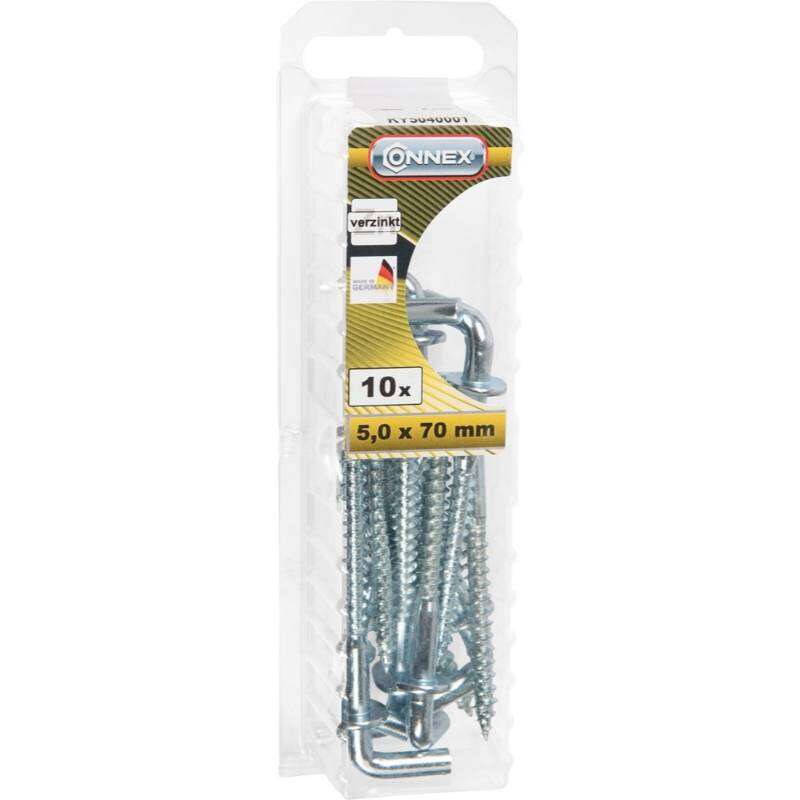 Image du produit Gond (Crampon) en L - Avec Arr&ecirc;t - Filetage Bois - Acier Galvanis&eacute; - 5 x 70 mm (10 pcs)