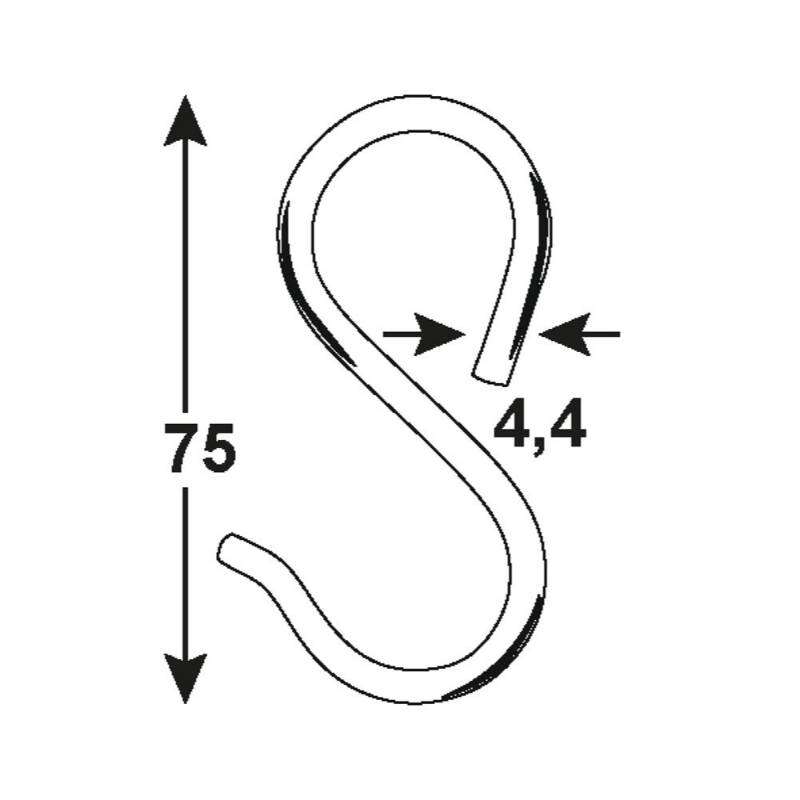 Image du produit Crochet en S (Crochet de Boucher) - Acier - 4,4 x 75 mm (6 pcs)