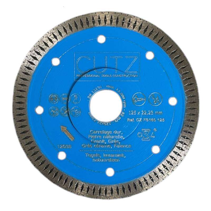 Image du produit CUTZ - Disque Diamant GRES PERFORMANCE Denture ultra fine &agrave; bord ferm&eacute;, centre renforc&eacute; &oslash; 125mm Al&eacute;sage 22,2 mm