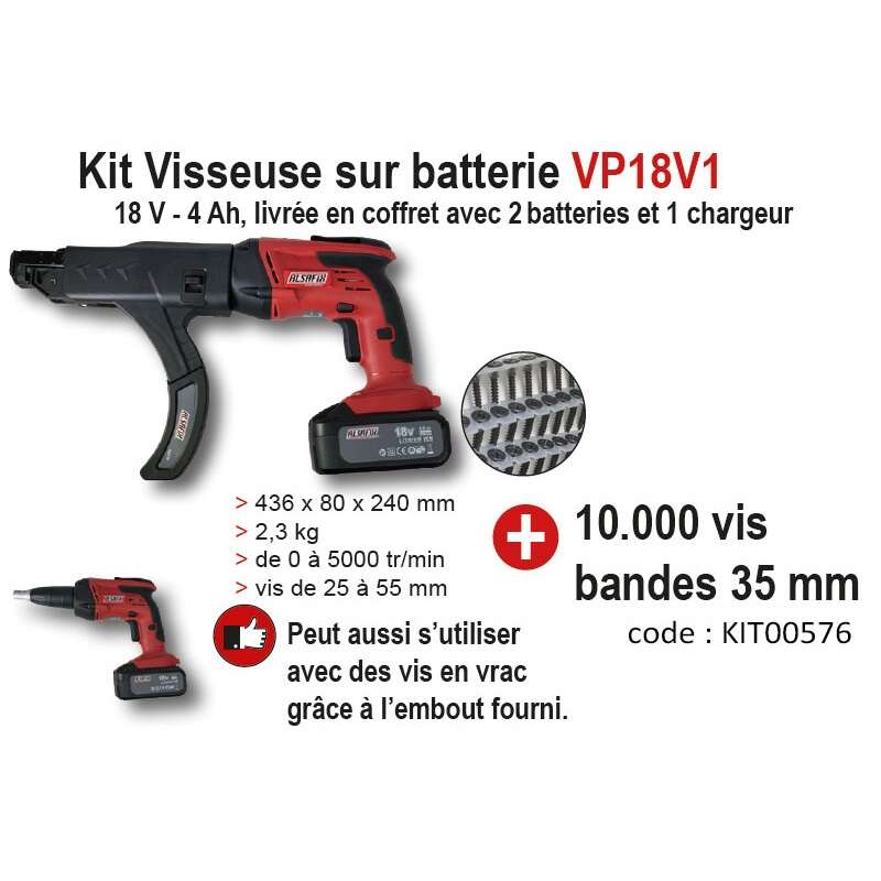 Image du produit Alsafix&reg;- Kit Visseuse platre &agrave; bandes/vrac 230v VP18V 4Ah+ 10000 vis 35mm