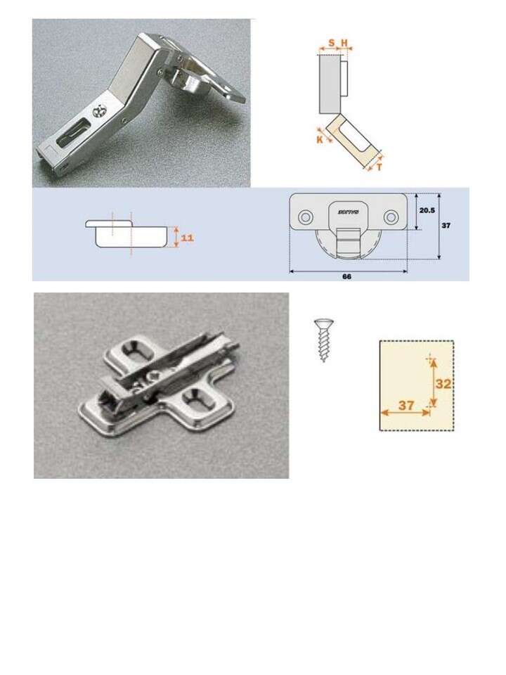 Image du produit Charni&egrave;re Salice E - &Oslash; 35 mm - type C2A et C2B avec angle positif de 45&deg; - Embase 3 mm