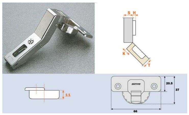 Image du produit Charni&egrave;re Salice E - &Oslash; 35 mm - type C2A et C2B avec angle positif de 45&deg; - Embase 3 mm