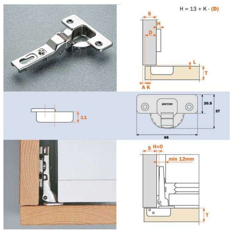 Image du produit Charni&egrave;re Salice H 94&deg; - Pour porte frigo type C2A et C2B - Embase 3 mm