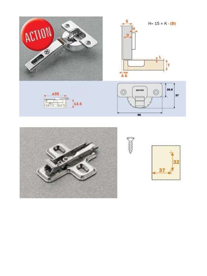 Image du produit Charni&egrave;re Salice C+ 110&deg; - &Oslash; 35 mm- En applique Silentia+ - type C7A : coud&ucirc;re 0 - Embase 3 mm