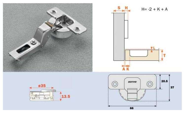 Image du produit Charni&egrave;re Salice D+ 110&deg; - &Oslash; 35 mm - pour portes rentrantes Silentia+ - type C7A: coud&ucirc;re 17 - Embase 3 mm
