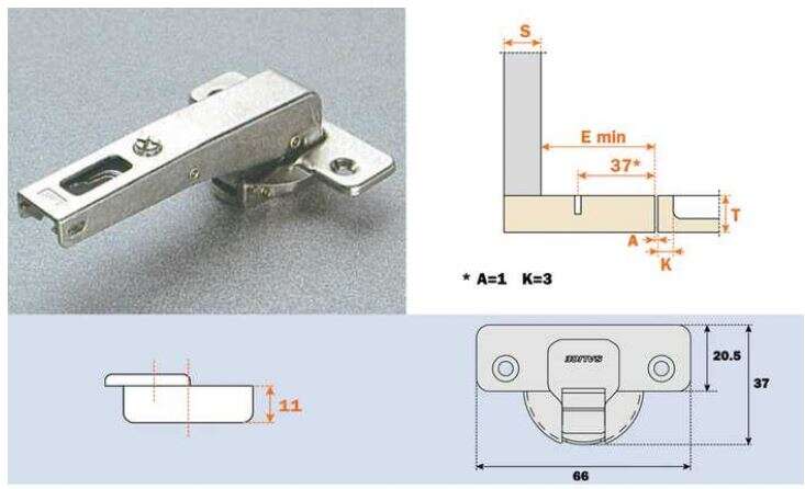 Image du produit Charni&egrave;re Salice I 94&deg; - &Oslash; 35 mm - Contre coud&eacute;e type C2A pour syt&egrave;me 32 mm - Embase 3 mm
