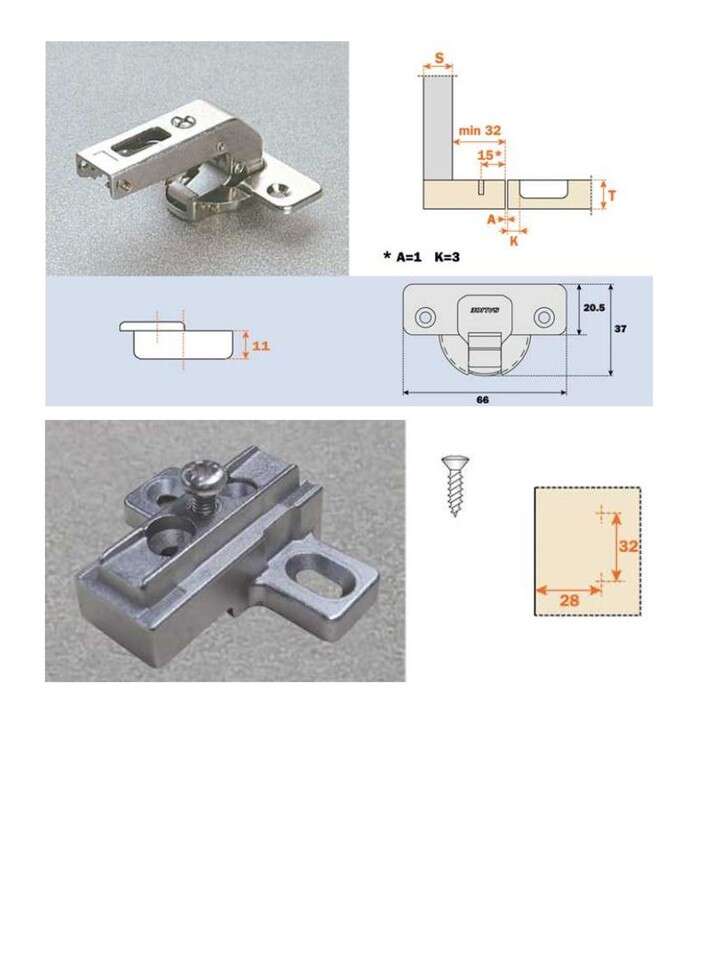 Image du produit Charni&egrave;re Salice J 94&deg; - &Oslash; 35 mm - Contre coud&eacute;e type C2A avec bras court - Embase 3 mm