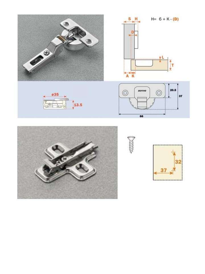 Image du produit Charni&egrave;re Salice A+ 110&deg; - &Oslash; 35 mm - En applique Silentia+ type C7A : coud&ucirc;re 9 - Embase 3 mm
