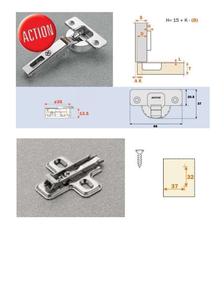 Image du produit Charni&egrave;re Salice B+ 110&deg; - &Oslash; 35 mm - En applique Silentia+ - type C7A: coud&ucirc;re 0 - Embase 0 mm