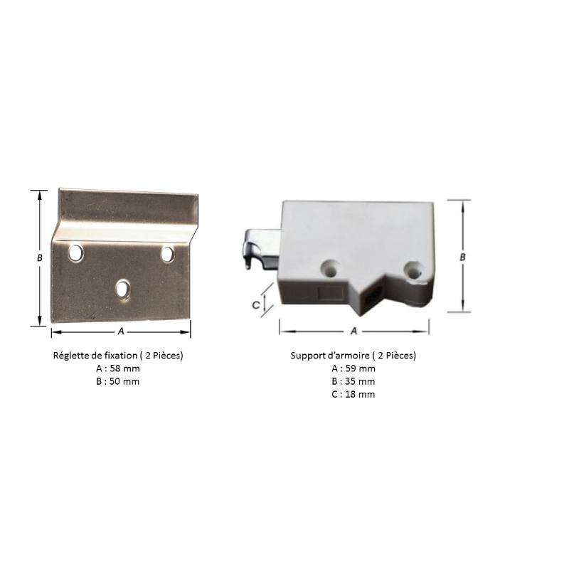 Image du produit Support d'armoire &agrave; suspendre 90kg max- r&eacute;gl. Haut.17 &agrave; 30 mm / prof.22 mm + pl. murale - Blanc - 59 x 35 x 18 mm (2p)