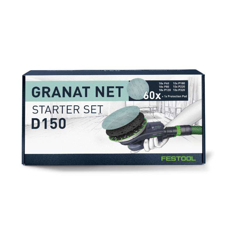 Image du produit FESTOOL - Abrasif 'Granat NET'- &Oslash; 150 mm - Kit de D&eacute;marrage (Bo&icirc;te contenant 60 pcs + 1 Coussinet de Protection)