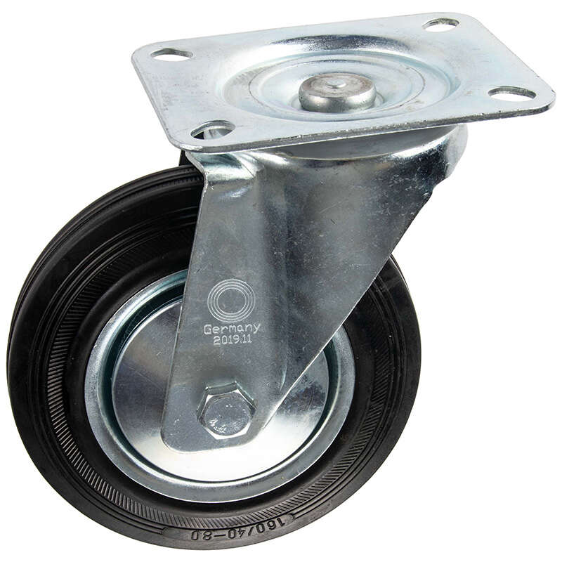 Image du produit Roulette Caoutchouc &Oslash; 160mm pivotante - Charge max 150kg - Hauteur tot. 195mm - Plateau 135 x 110 mm