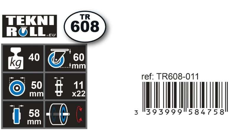 Image du produit Roulettes doubles &Oslash; 50mm sur tige 11x22mm pour chaises de bureau - Charge max 40kg - Hauteur tot. 80mm (12 pi&egrave;ces)