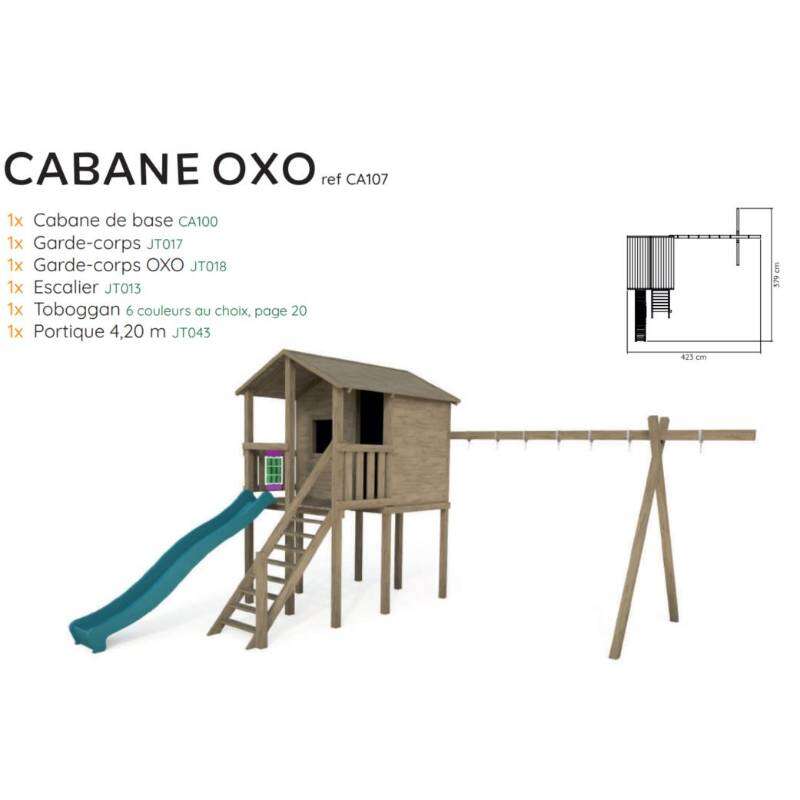 Image du produit WOOD 4 LIFE - R&eacute;f. CA107 - Cabane-OXO avec portique JT043 (Sur Cde, D&eacute;lai +/- 1 semaine)