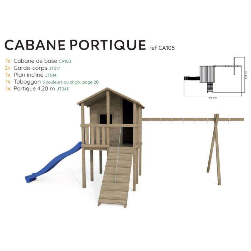 Image du produit WOOD 4 LIFE - R&eacute;f. CA105 - Cabane-portique avec portique JT043 (Sur Cde, D&eacute;lai +/- 1 semaine)