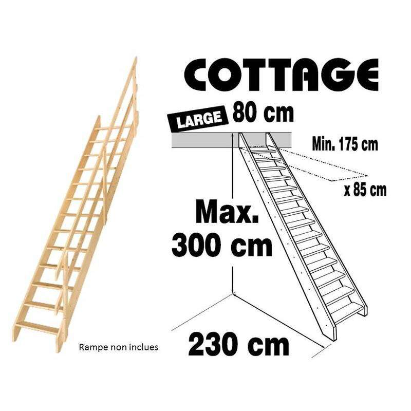 Image du produit Escalier Droit - Mod&egrave;le Cottage Large+ - 14 marches en Sapin - Larg: 80 cm - Haut: 300 cm