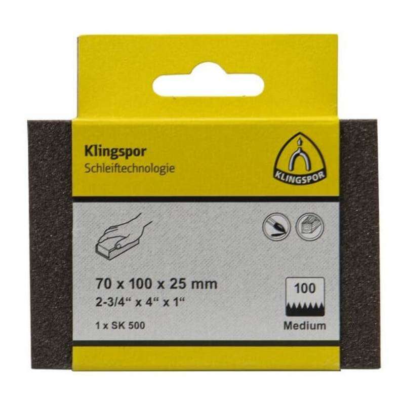 Image du produit KLINGSPOR - Bloc &agrave; poncer - pour Peinture / Bois - SK 500 - 70 x 100 x 25 mm - Grain (de 60 &agrave; 220)