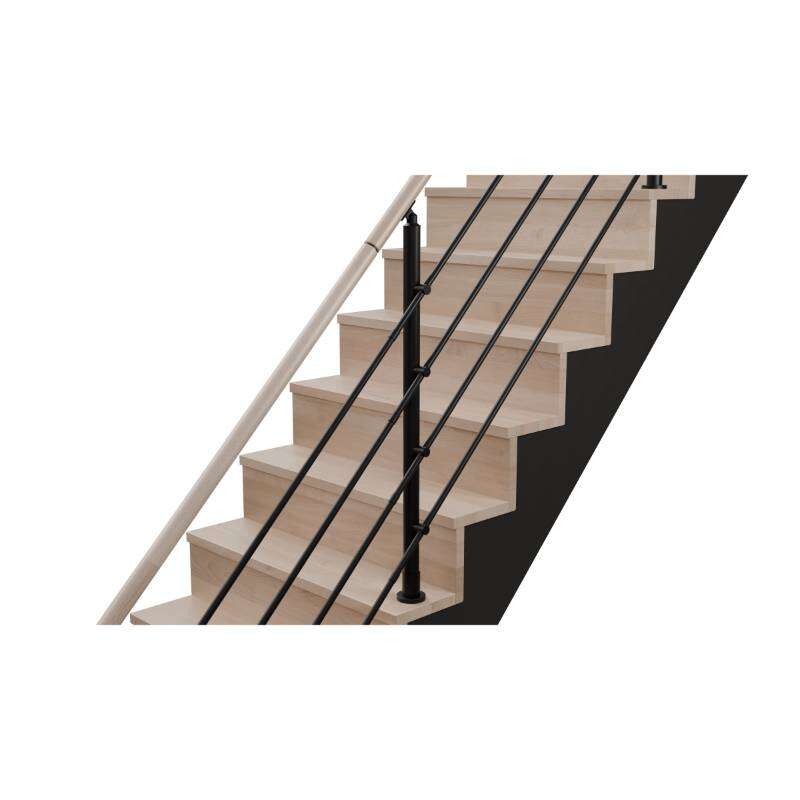 Image du produit Rampe lisse en Alu Noir / Main courante en H&ecirc;tre, pour escalier ''Lima'' (s/cde +/- 10 jours)