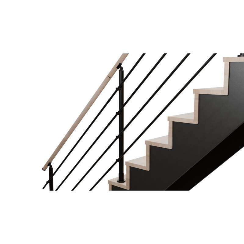 Image du produit Rampe lisse en Alu Noir / Main courante en H&ecirc;tre, pour escalier ''Lima'' (s/cde +/- 10 jours)