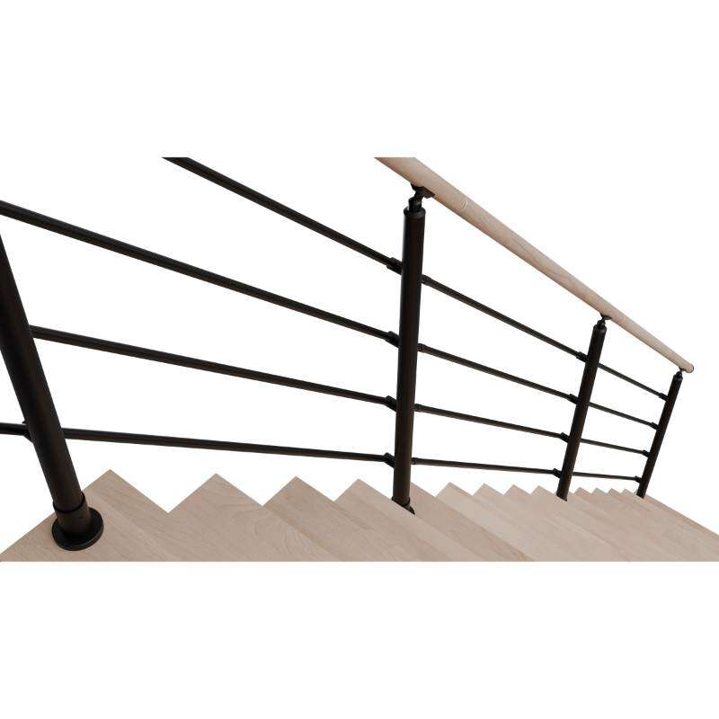 Image du produit Rampe lisse en Alu Noir / Main courante en H&ecirc;tre, pour escalier ''Lima'' (s/cde +/- 10 jours)