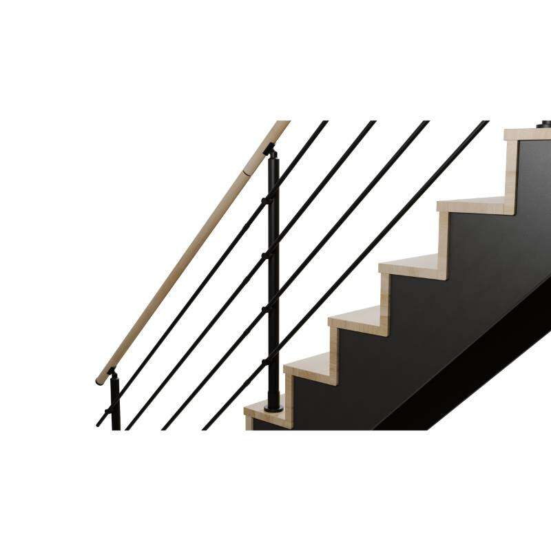 Image du produit Rampe lisse en Alu Noir / Main courante en Ch&ecirc;ne, pour escalier ''Lima'' (s/cde +/- 10 jours)