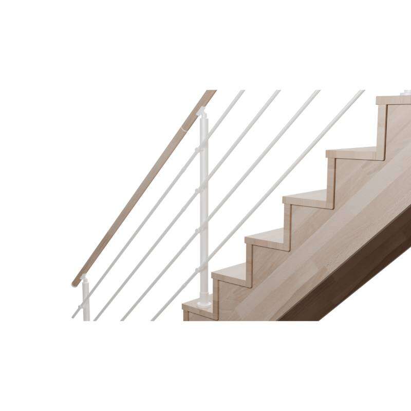 Image du produit Rampe lisse en Alu Blanc / Main courante en H&ecirc;tre, pour escalier ''Lima'' (s/cde +/- 10 jours)
