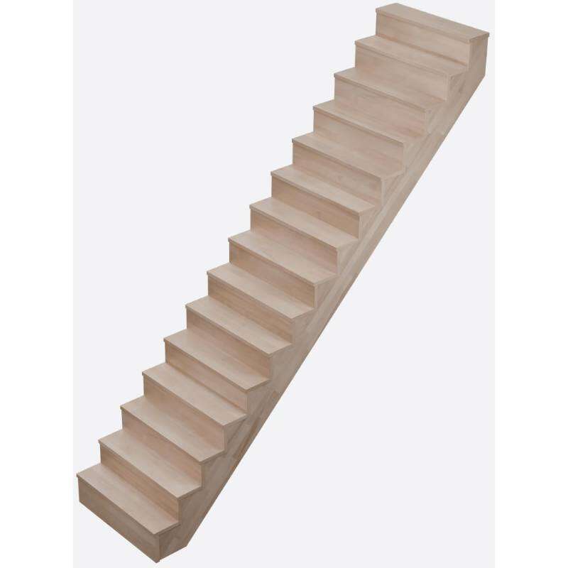 Image du produit Escalier Droit, av. Contremarches - ''Lima'' - H&ecirc;tre - Larg: 90 cm - Haut: 305 cm - Ep. Marche: 30 mm - Giron: 20 cm