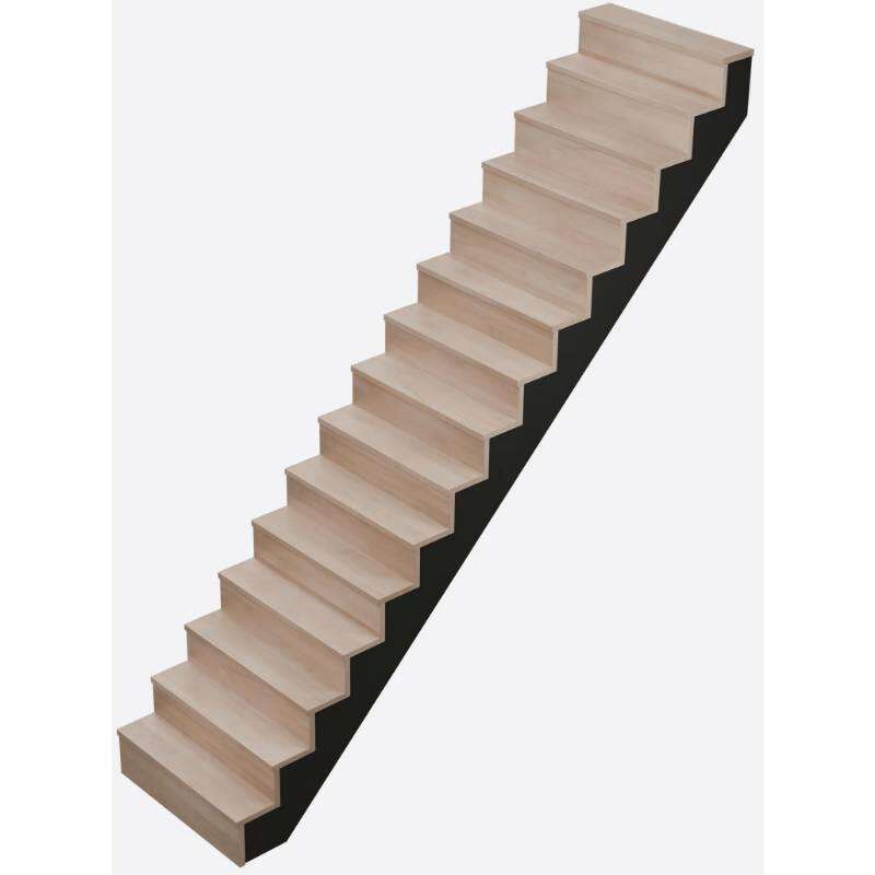 Image du produit Escalier Droit, Contremarches - ''Lima'' - H&ecirc;tre /Limon noir - Lg: 90 cm - H: 305 cm - Ep. Marche: 30 mm - Giron: 20 cm