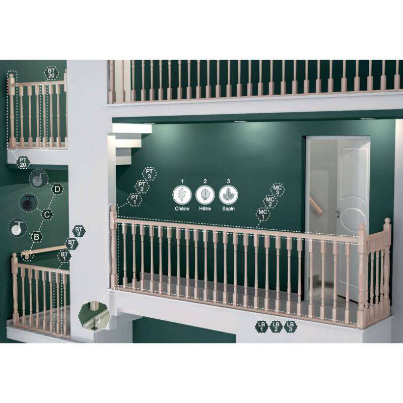 Image du produit Balustre / Fuseau Tourn&eacute;e (Garde-Corps / Escalier) BT1 SOGEM - Ch&ecirc;ne - 920 x 45 x 45 mm
