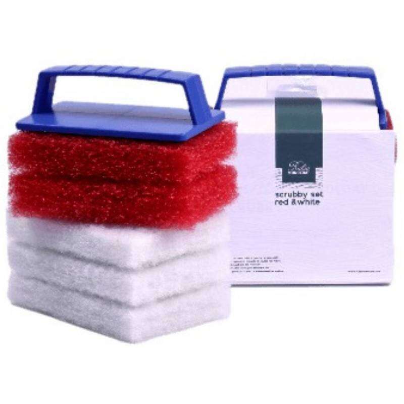 Image du produit Rubio&reg; Monocoat - Scrubby Set: support + pads Rouge & Blanc (5 pi&egrave;ces)