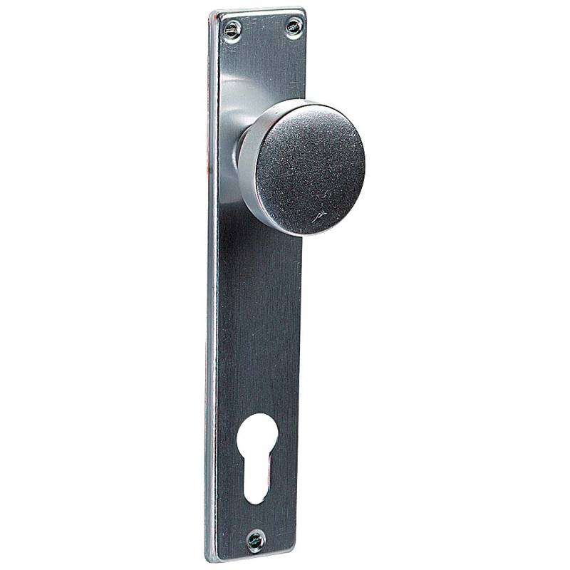 Image du produit Bouton de porte Fixe + Plaque &agrave; Cylindre - Argent&eacute; - Entraxe de 110 mm