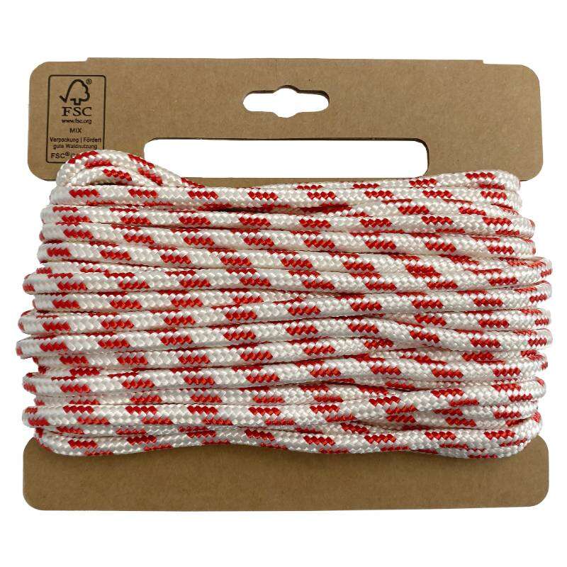 Image du produit Corde Polyester - Blanc/Rouge &Oslash; 6 mm -15 m - 165Kg