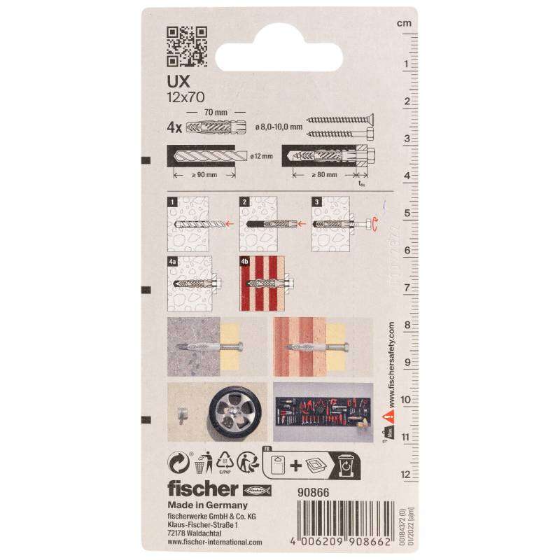 Image du produit FISCHER - Cheville tous mat&eacute;riaux UX, SANS collerette - &Oslash; 6 &agrave; 14 mm