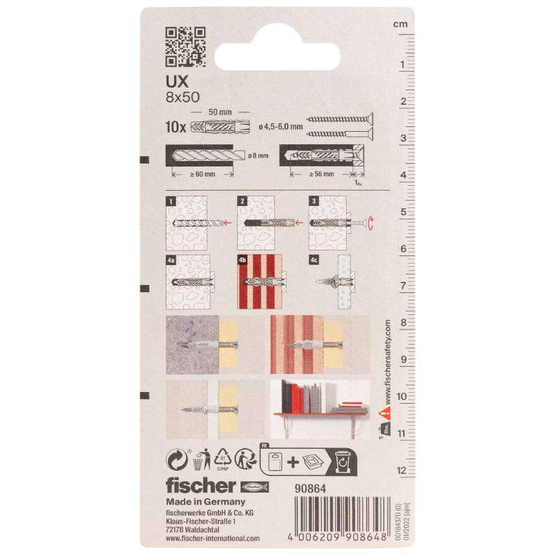 Image du produit FISCHER - Cheville tous mat&eacute;riaux UX, SANS collerette - &Oslash; 6 &agrave; 14 mm
