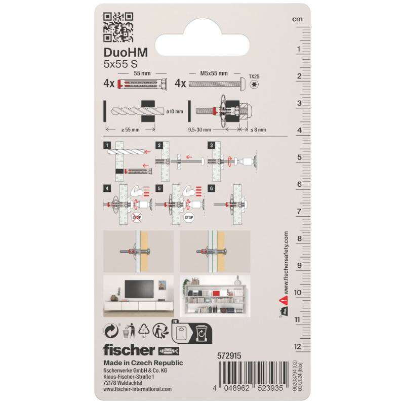 Image du produit FISCHER - Cheville corps creux DuoHM, avec vis t&ecirc;te cylindrique (TX)