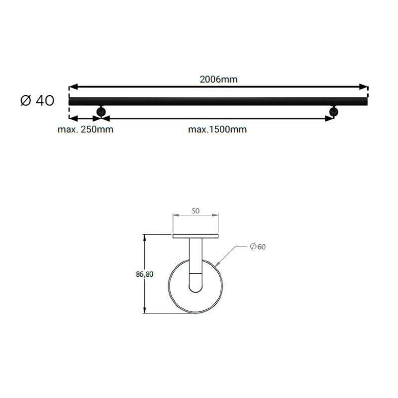 Image du produit Kordo - Main courante OPALU (Pack) - Noir - &Oslash; 40 mm x 2 m